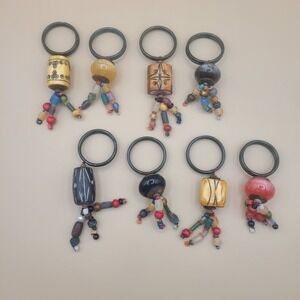 Set of 8 Pier 1 Imports Retired Multi-colored Beaded Boho Tribal Napkin Rings